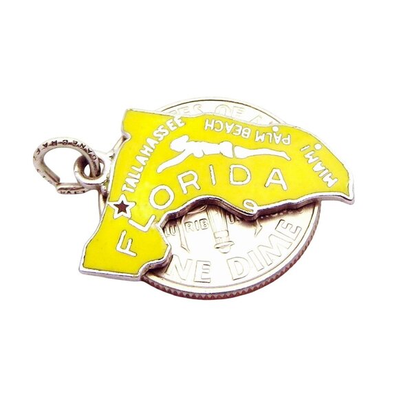 Vintage Danecraft Sterling Silver Enamel Map of Florida Lady Swimmer Charm - Picture 3 of 3